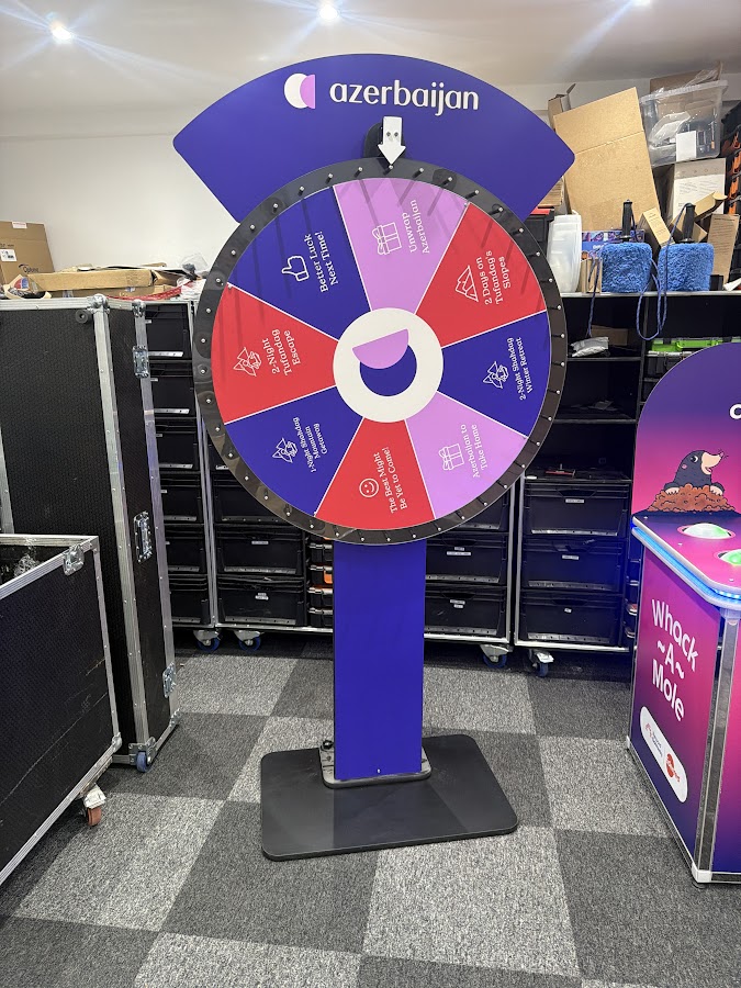 Prize Wheel 1m hire in London – branded build by JM Entertainment